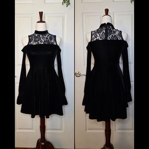 Killstar Black Baby Angeles Velvet Cold Shoulder Mini Dress